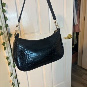 Target Black Crocodile-Embossed Shoulder Bag